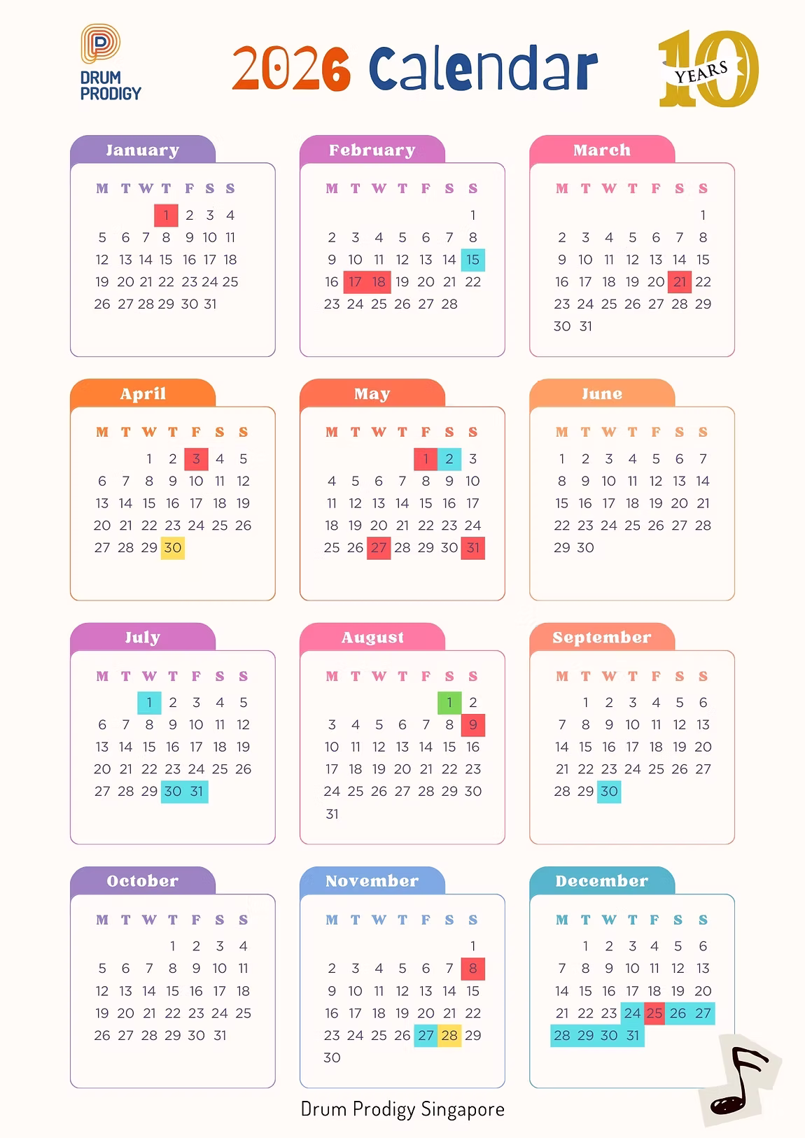 Drum Prodigy Singapore 2026 Calendar